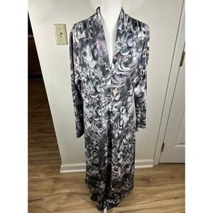 Soft Surroundings Maxi Dress Sz L Gray Naima Floral V-Neck L/S Moody Romantic